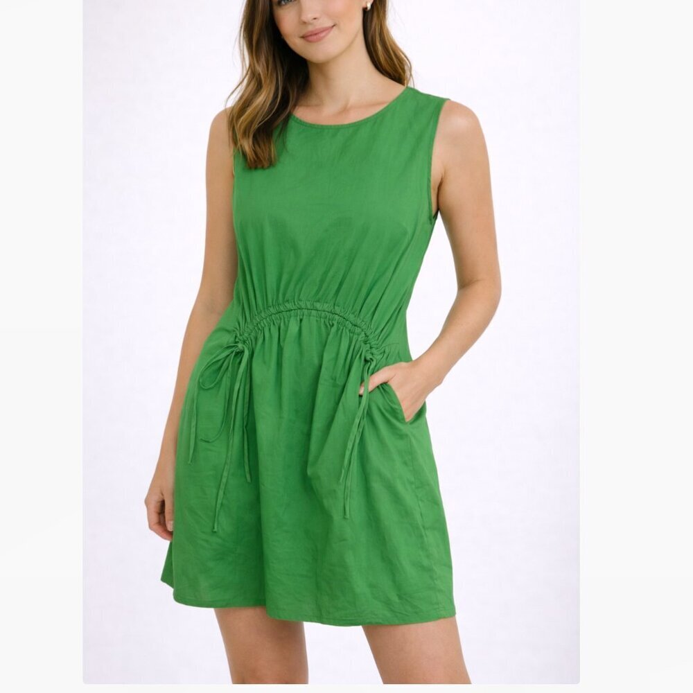 Halogen Green Sleeveless Tie Waist Midi Dress Casual Size Small